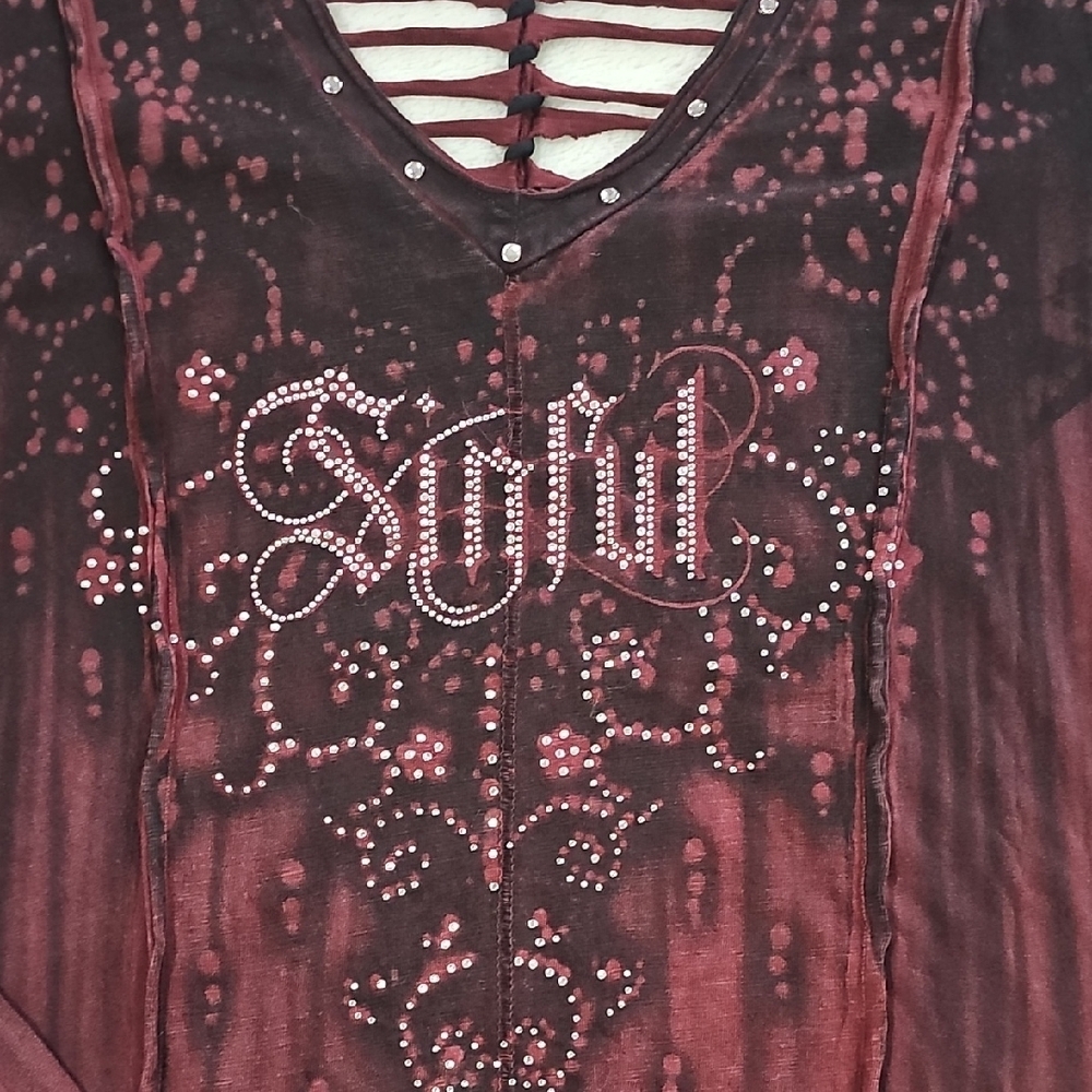 Women's Burgundy Long Sleeve Top - Picture 2 of 3